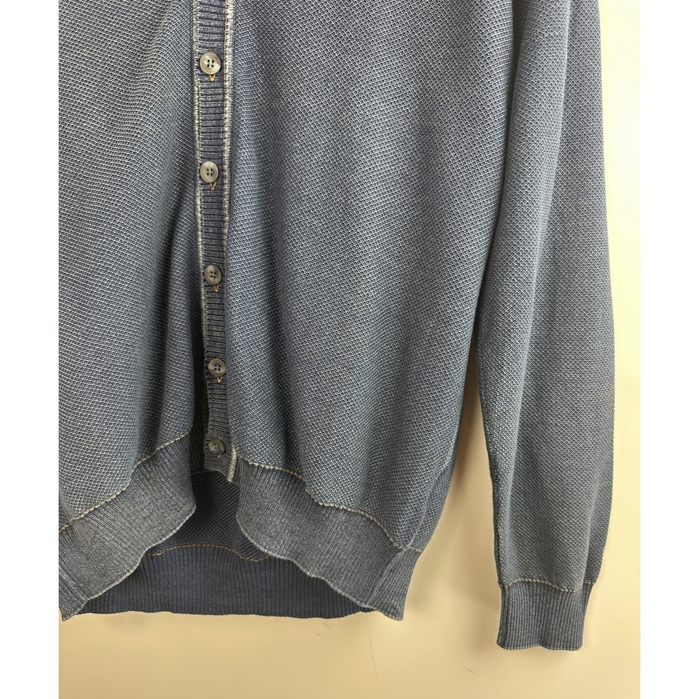 Bullock & Jones Indigo Cotton Cardigan Sweater Mens Large Blue Textured Peru - Picture 4 of 12